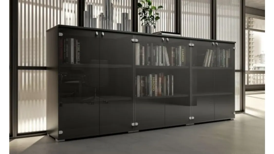 Libreria Idra 01 in laccato opaco con ante in vetro di Walco